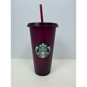 Starbucks Holiday Glitter Cold Cup 24oz Purple Wine Reusable Tumbler Lid Straw